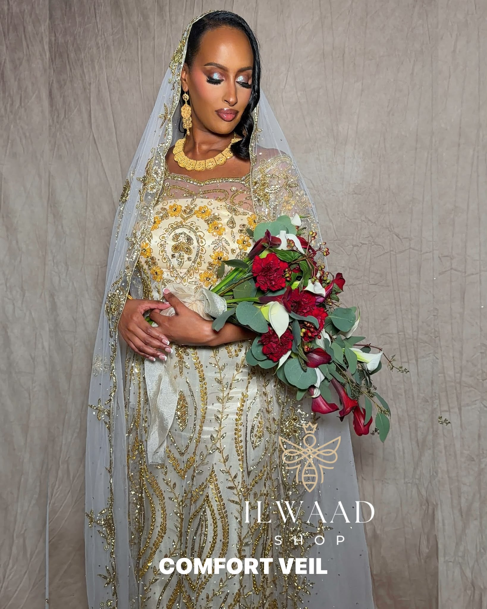 Blooming Barwaqo (White & Creamy Gold ) - Lace Bridal Dirac