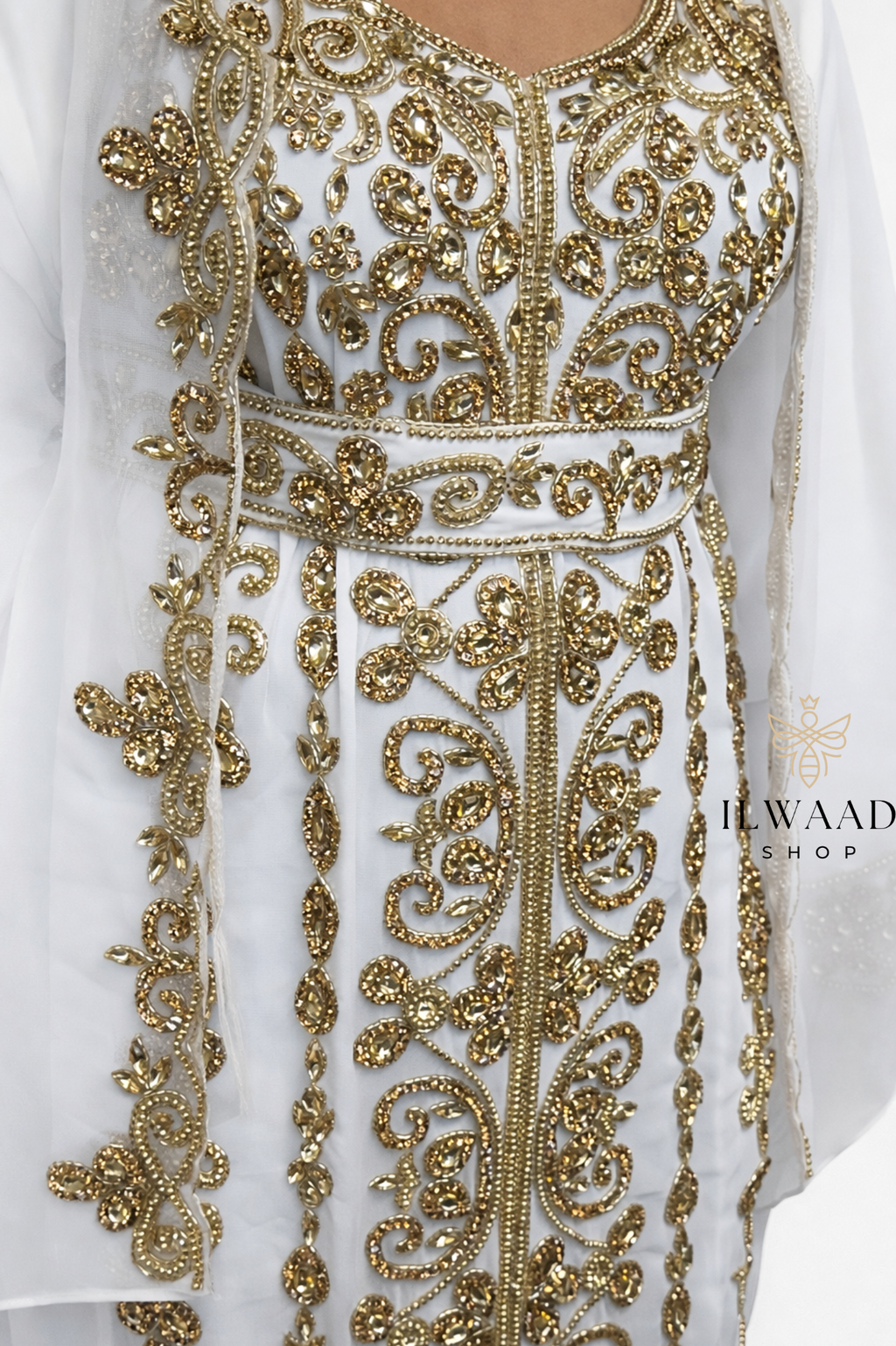 slim fit dress slacks Zahirah- Hand Embroidered White & Gold Nikkah Dresses – Karigur main image 0
