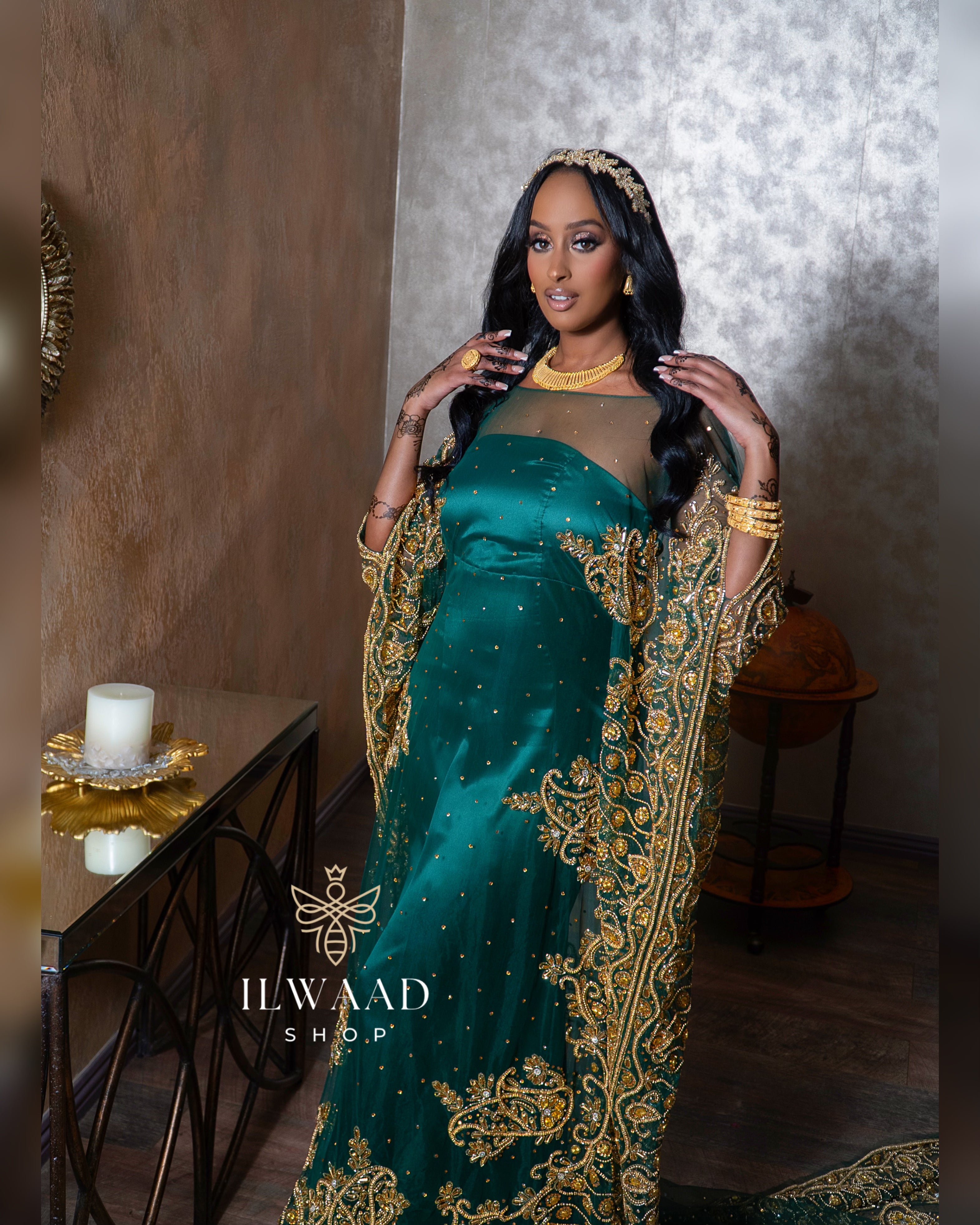 PRE-ORDER Astonishing Amira - Lace Bridal Dirac (Dark Green)