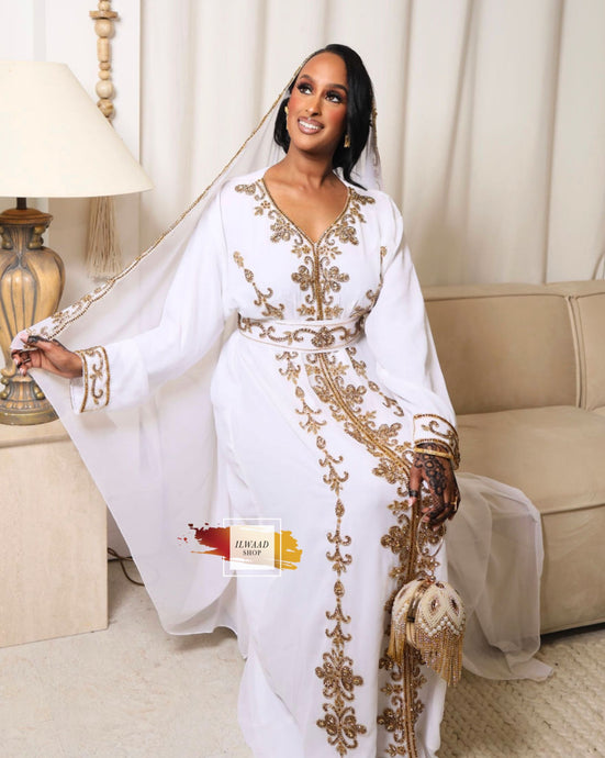 (PRE-ORDER) White Golden Nikkah Dress