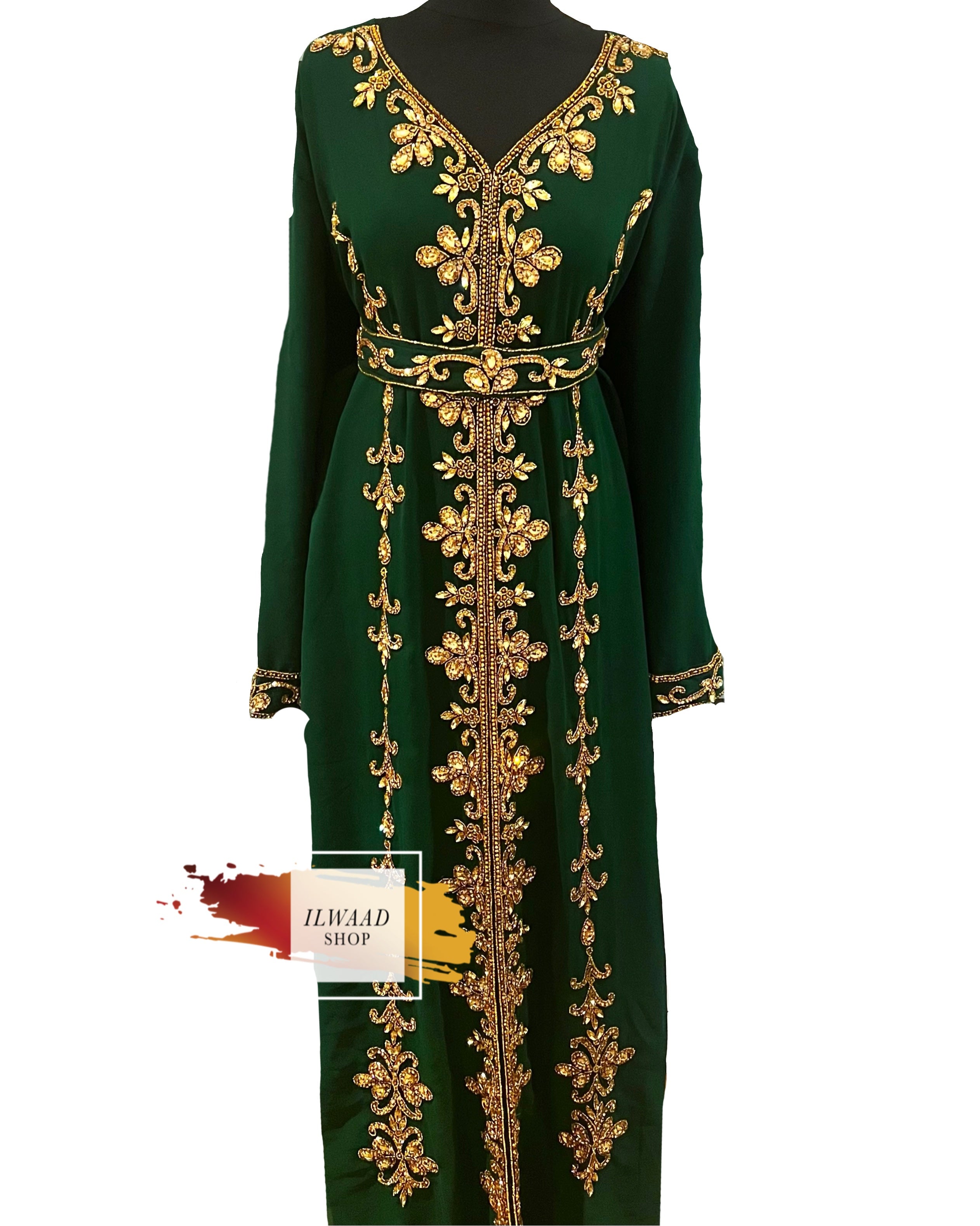 (IN STOCK) Dark Green Golden Nikkah Dress (Same Design as White Golden)