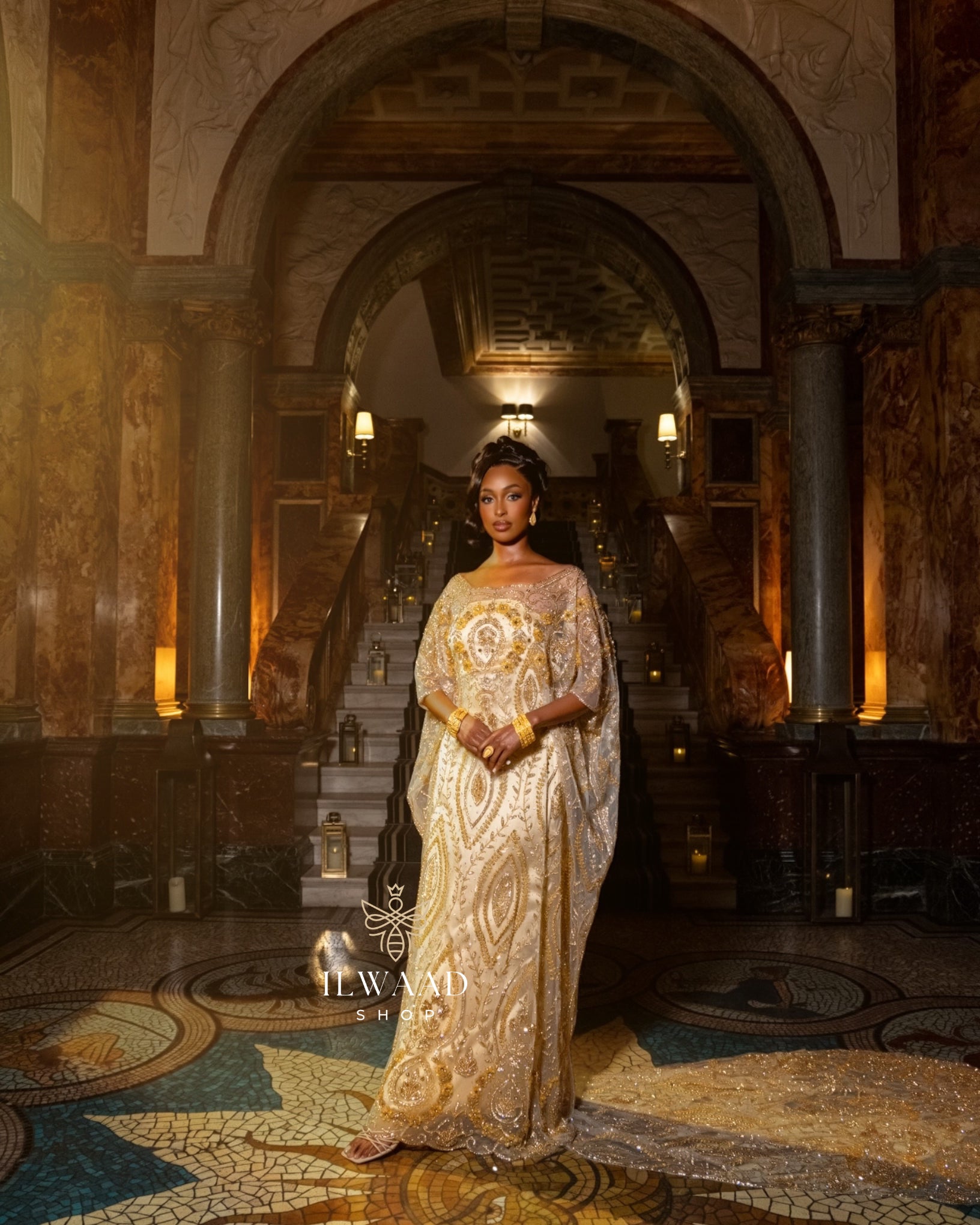 Blooming Barwaqo (White & Creamy Gold ) - Lace Bridal Dirac