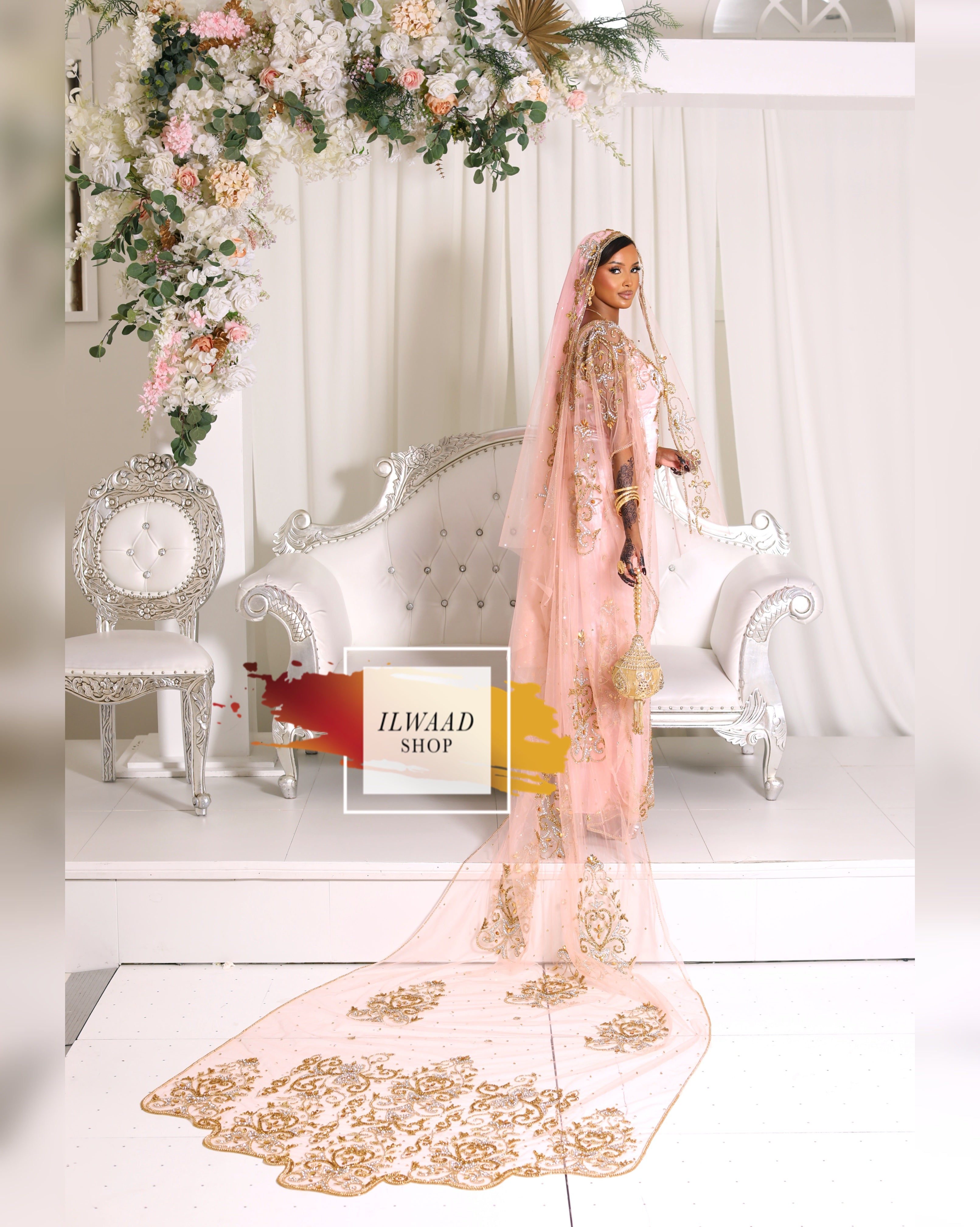 PRE-ORDER Sparkling Sagal (Light Pink/Peachy) - Lace - Somali Bridal Dirac