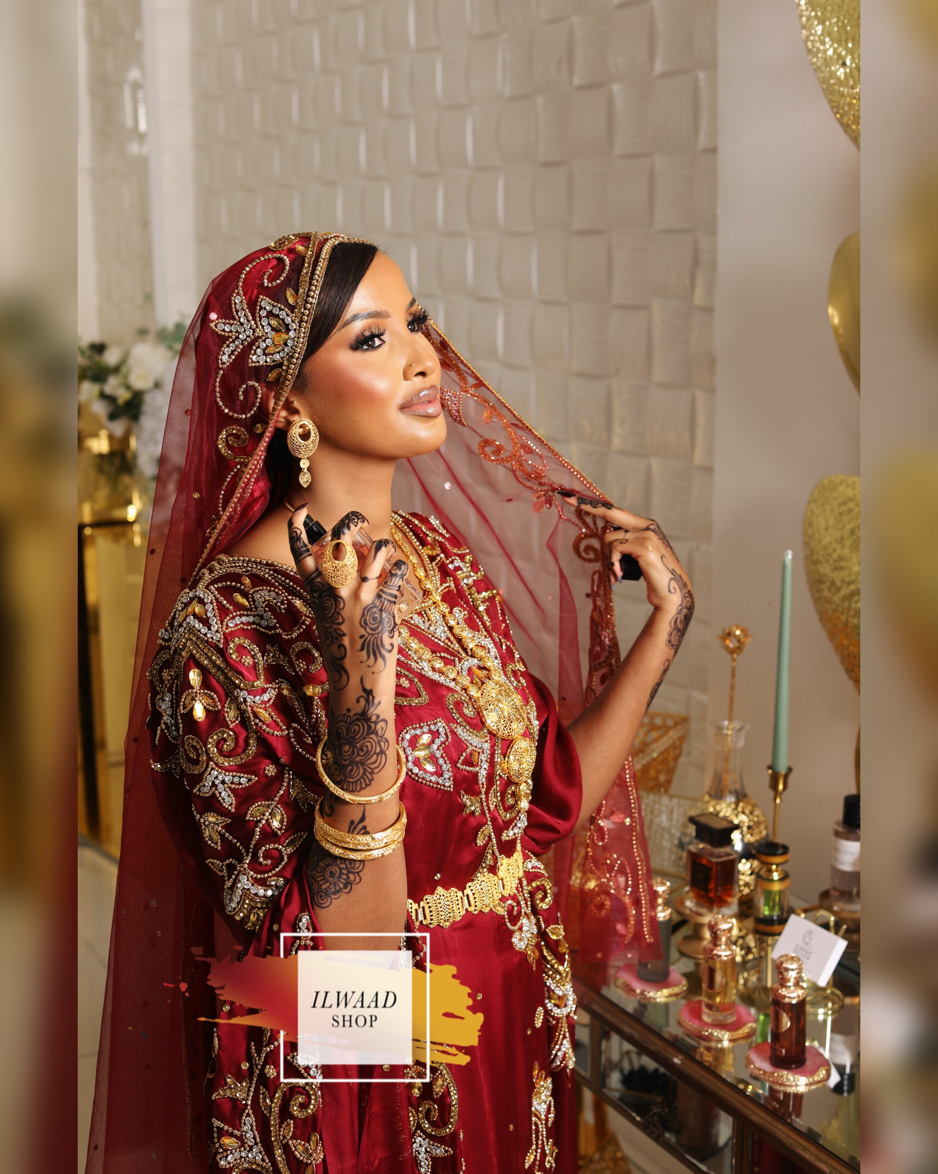 PRE-ORDER Sparkling Sagal (Dark Red) - Satin - Somali Bridal Dirac