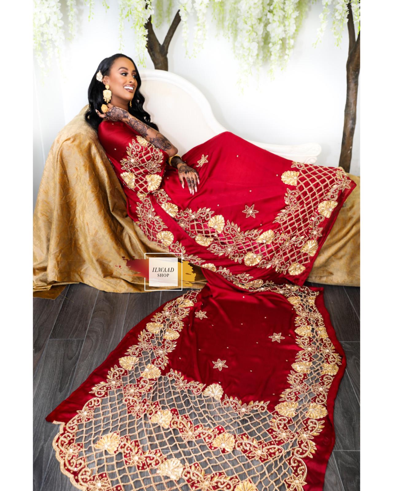 IN STOCK - Outstanding Osob (Dark Red) - Satin - Somali Bridal Dirac