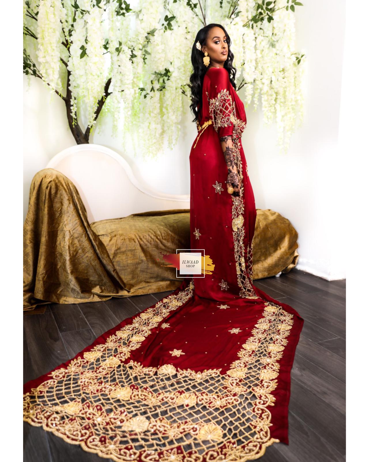 IN STOCK - Outstanding Osob (Dark Red) - Satin - Somali Bridal Dirac